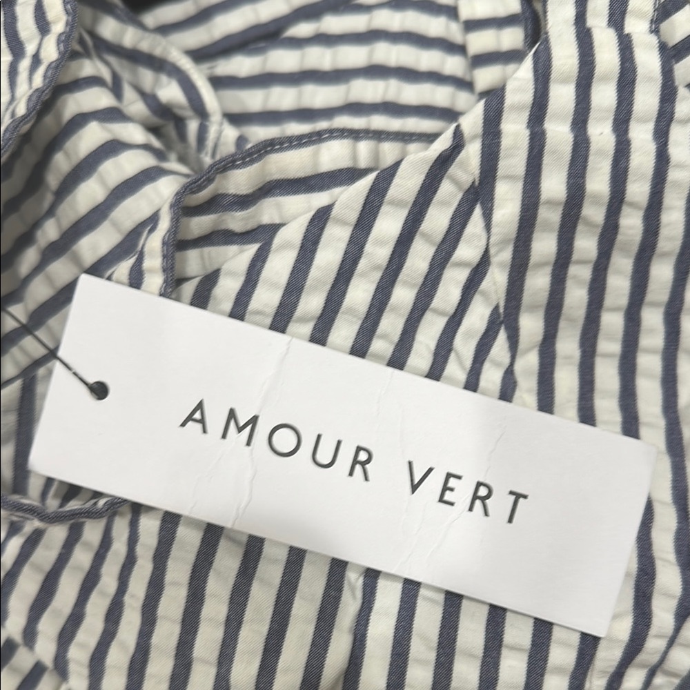 Amour Vert Taya Seersucker Wide Leg Jumpsuit Stripe Blue White Women's med NWT - Picture 7 of 9